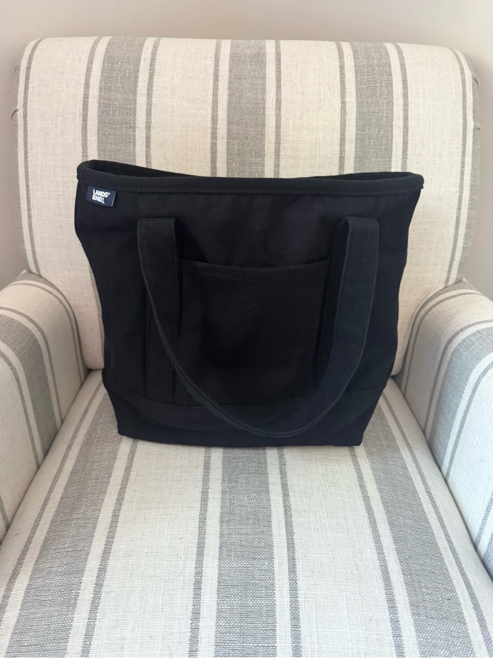 Black Lands End Open Top Canvas Tote Bag